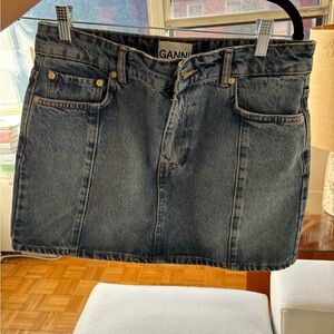 Ganni Blue Denim Skirt with Pockets rhinestone logo - never worn